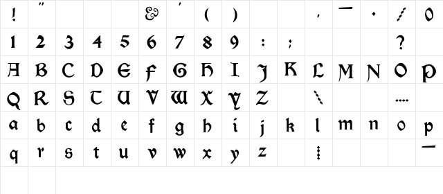 Kelmscott Regular  glyph index