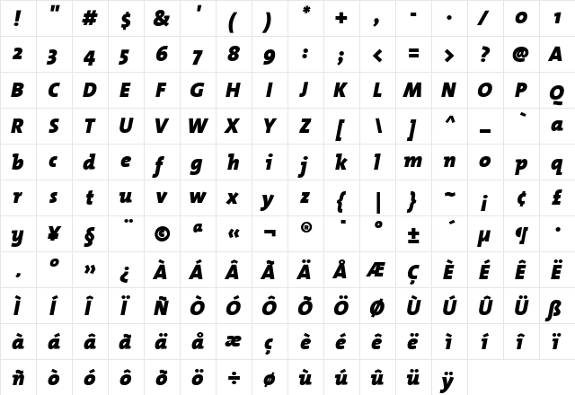 The Mix Black- Italic  glyph index