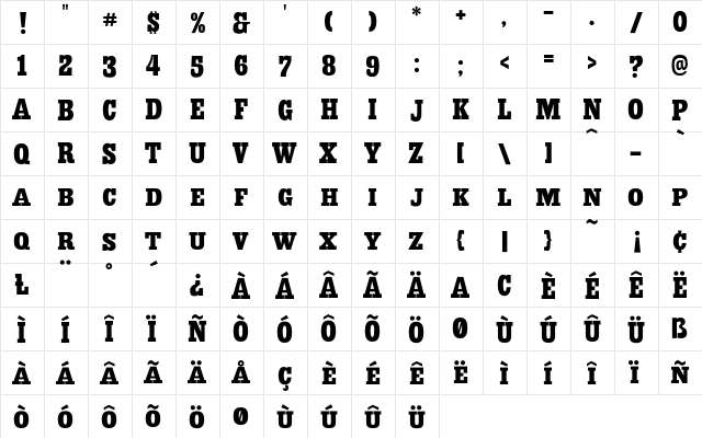 AIWood AntiqueCondensed  glyph index