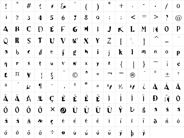 Mongrel 2 Regular  glyph index