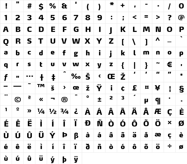 MaxLF-Black Regular  glyph index