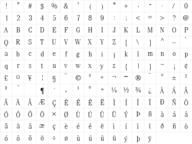 Fenice Light  glyph index