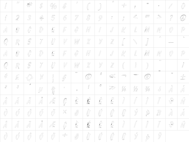 HotAirOutline Regular  glyph index