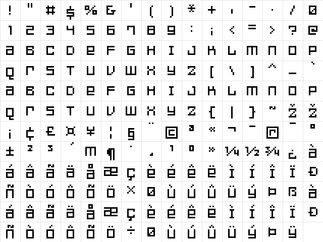 FFF Games Regular  glyph index