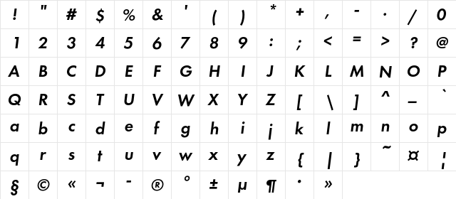 FuturaDemiC Italic  glyph index