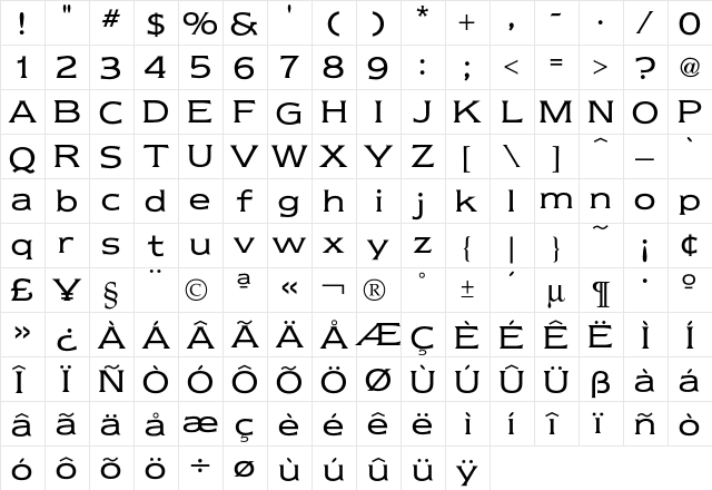 Newtext Book  glyph index