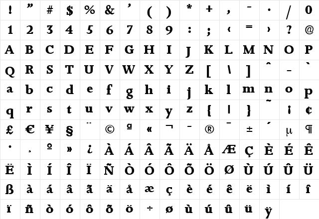 JessicaBecker-ExtraBold Regular  glyph index