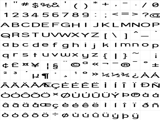 Street Corner HyperExtend Regular  glyph index