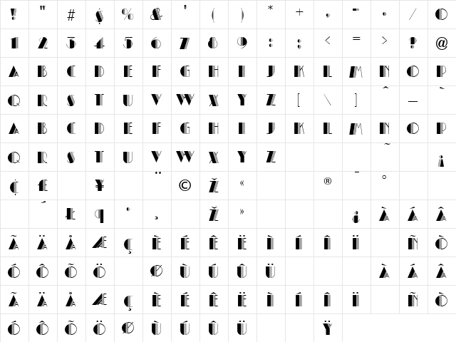 Alex Regular  glyph index