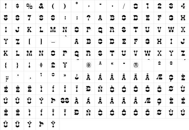 Cottonwood Medium  glyph index