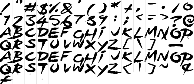 Speeding Brush Regular  glyph index