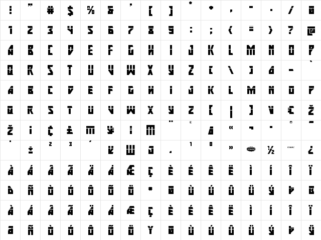 Major Force Laser Regular  glyph index