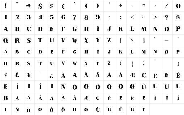 Inkpad Regular  glyph index