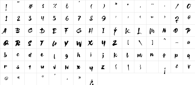 Asmokumis Regular  glyph index