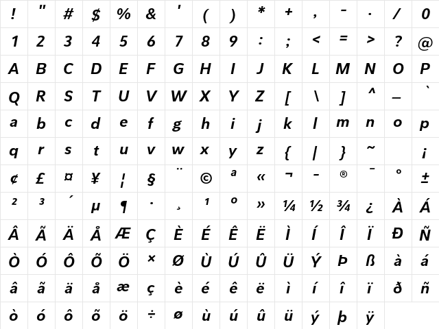 Pelita Std Bold Italic  glyph index