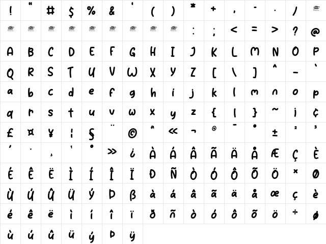 Sweet Maple - Personal Use Regular  glyph index