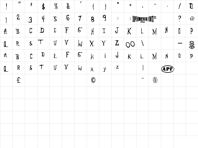 Anderson The Mysterons Regular  glyph index