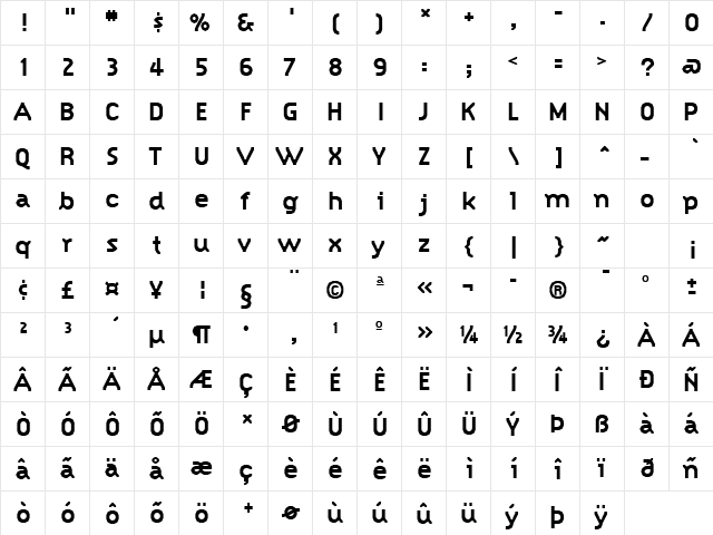 Hype Style Black Regular  glyph index