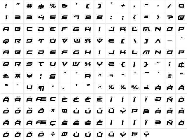 Battlefield Semi-Italic Semi-Italic  glyph index