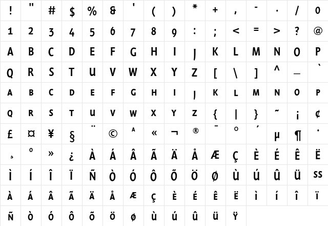 HerbertEF RegularSmallCaps  glyph index