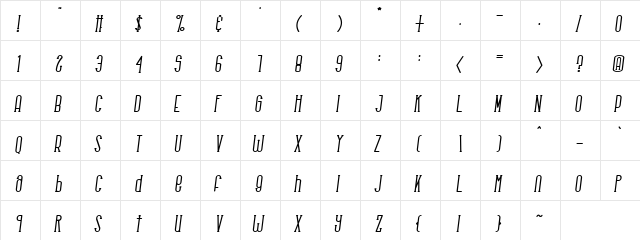 Rhantica Serif Ital  glyph index