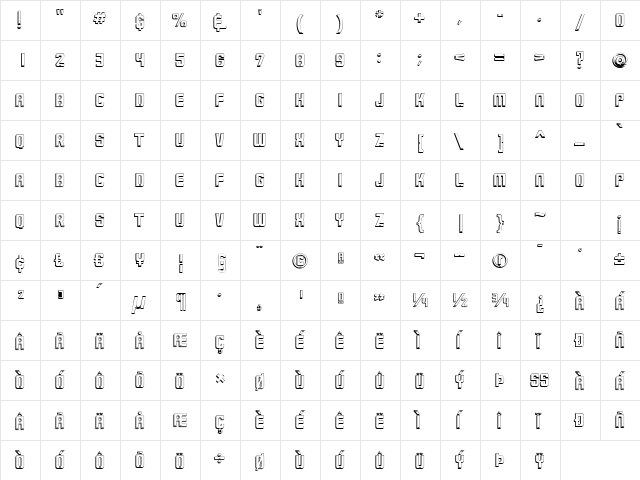 MilwaukeeNeonShadow Regular  glyph index