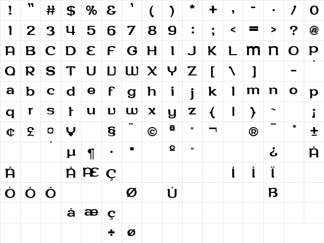 RoppongiNormal Regular  glyph index