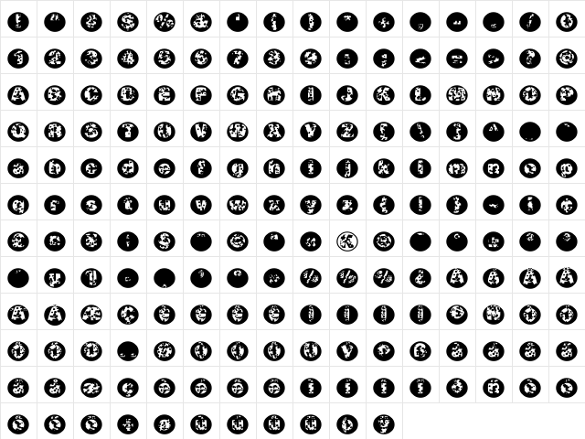 SwissCheeseCircles Regular  glyph index