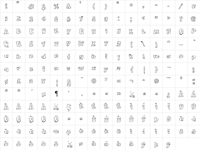 Pet Shop Regular  glyph index