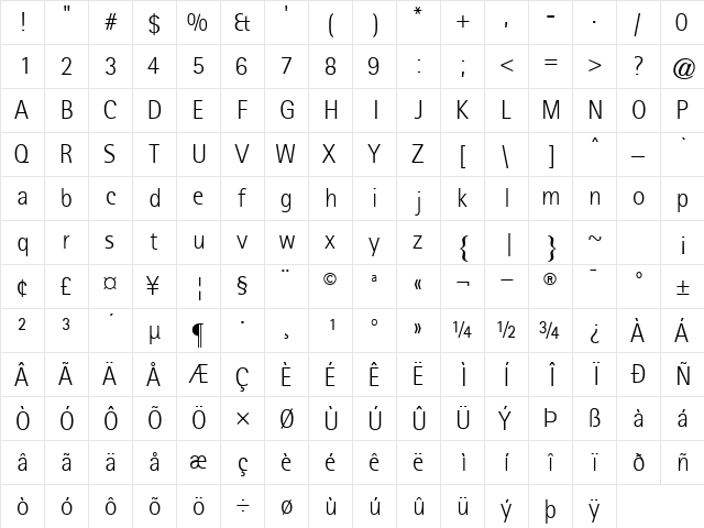 LibreSansSerifLightSSK Regular  glyph index
