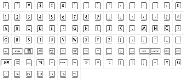 Keyboard KeysCn Condensed Regular  glyph index