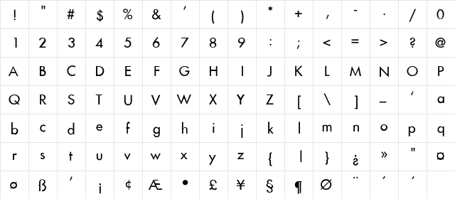 Futura-Thin Regular  glyph index