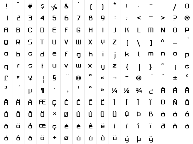 PF HausSquare Pro Bold  glyph index