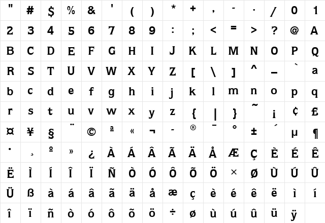 QuorumBookITC Bold  glyph index