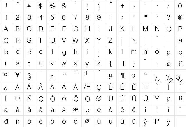 ft3 Regular  glyph index