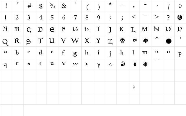 Magic Cards Normal  glyph index