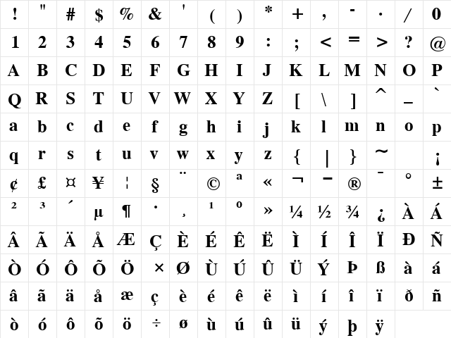 TimokU Bold  glyph index
