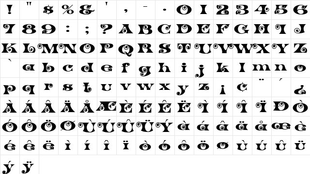 K22 Spiral Swash Regular  glyph index