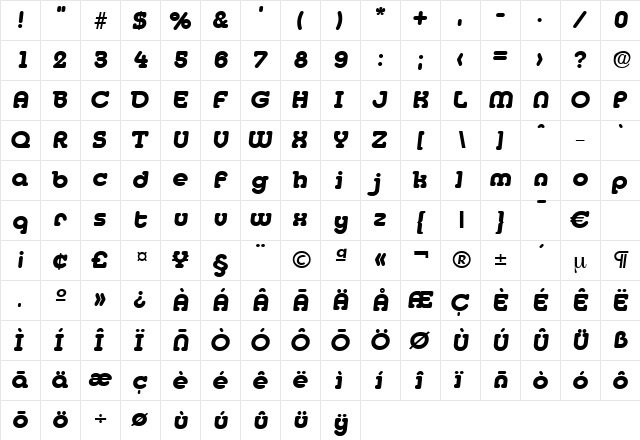 Media-BoldIta Regular  glyph index