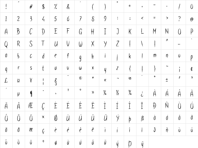 Simple Chalk Regular  glyph index
