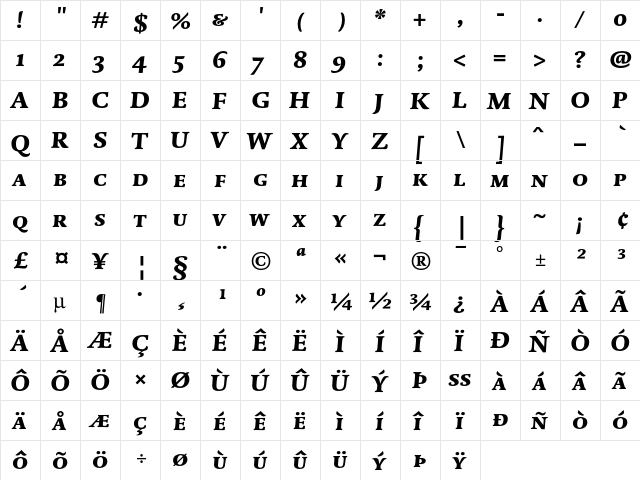 DTLDorianTCaps BlackItalic  glyph index