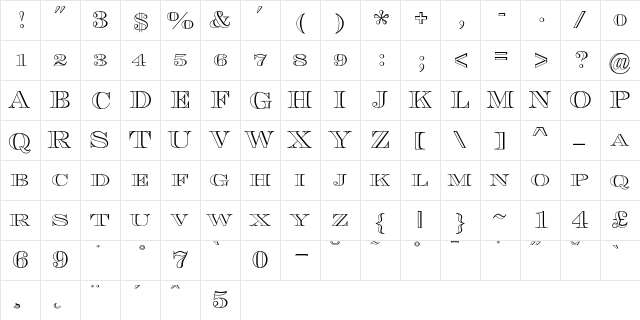 Engravers-Profile Regular  glyph index