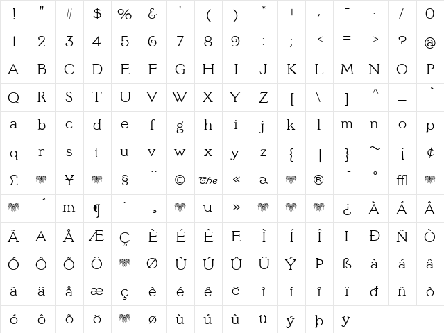 MeyerTwo Regular  glyph index