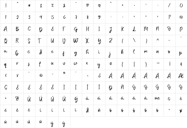Love Mama Regular  glyph index