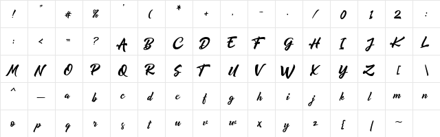 Qrayolla Script Regular  glyph index
