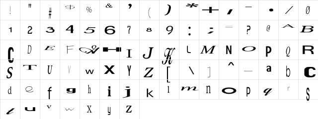 Jumbalaya Ex Regular  glyph index