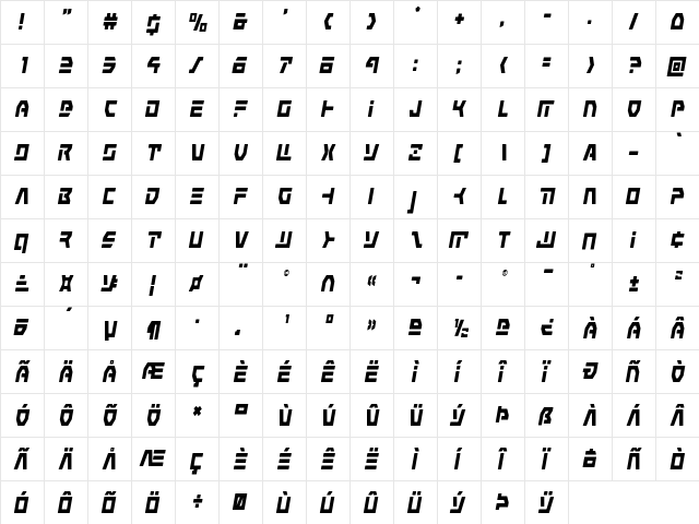 Command Override Condensed Italic Condensed Italic  glyph index