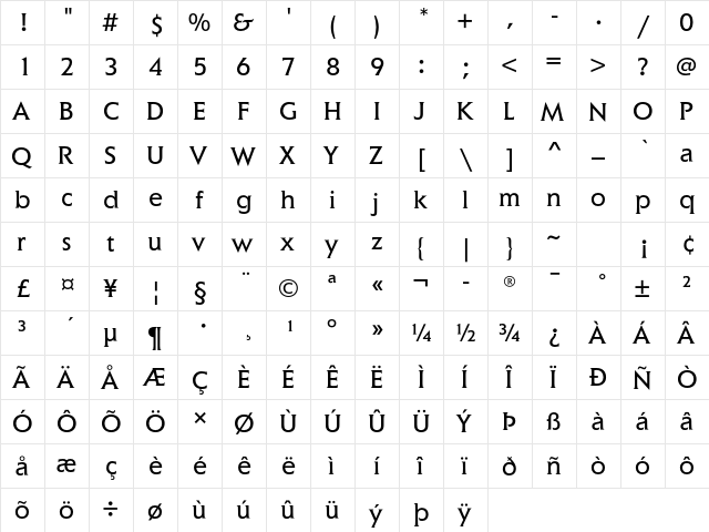 Elan ITC Std Book  glyph index