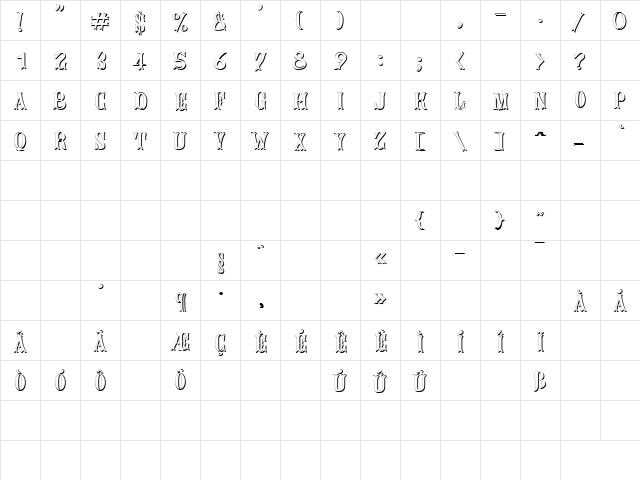 Bujardet White Shadow Regular  glyph index