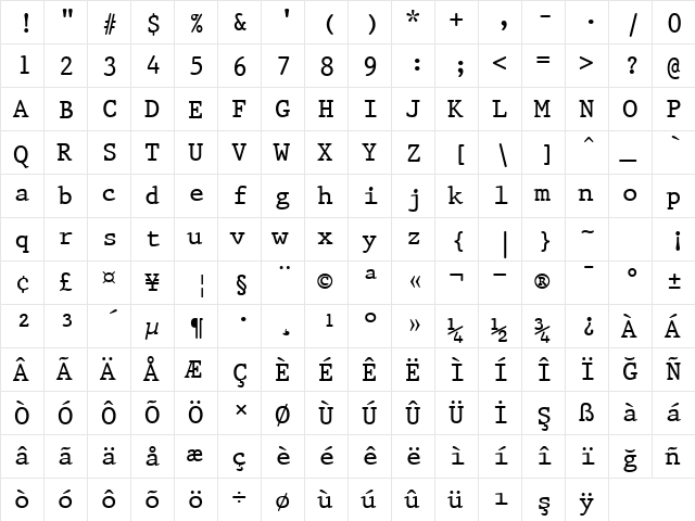 00547 Regular  glyph index